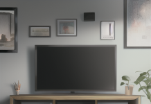 Wohnzimmer Sideboard mit LCD-Fernseher und gerahmten Bildern