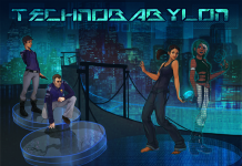 Charaktere des Spiels Technobabylon mit Spielüberschrift