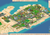 Zeigt eine Urlaubsinsel mit Straßen, Häusern und Hotels aus dem Spiel "Summer Islands"